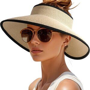 Womens Wide Brim Straw Sun Hat UPF50+ Packable Beach Vacation Accessories